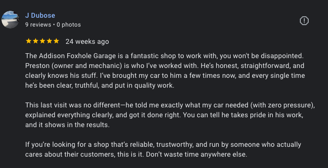 Addison Foxhole Concierge Car Repair Reviews